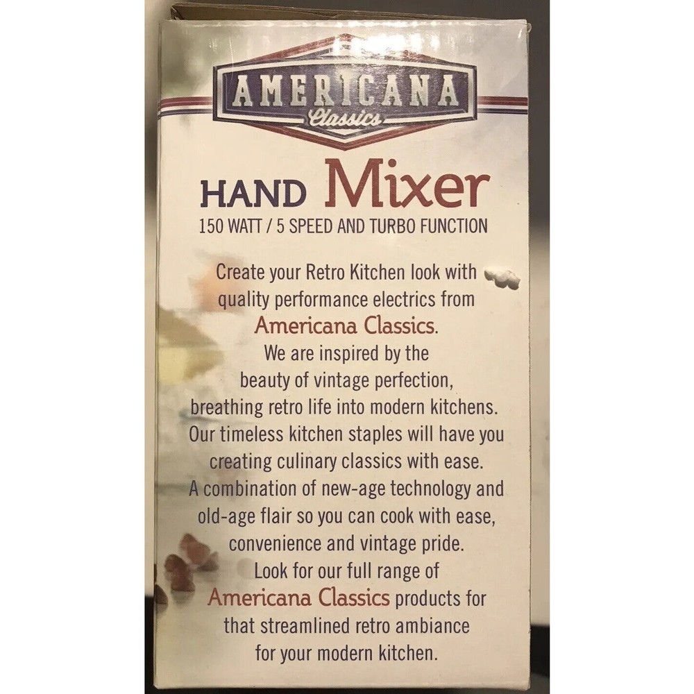 Americana Classics Hand Mixer  5-Speed, 150 watt Turbo Function Turquoise NIB - Picture 2 of 5